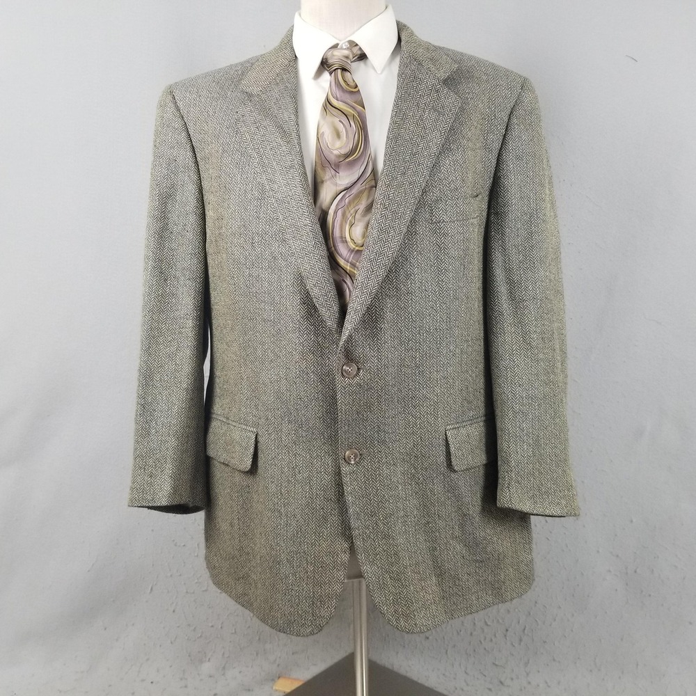 Brooks Brothers Blazer Mens 46R Gray Herringbone Wool Tweed Sport‎ Coat USA